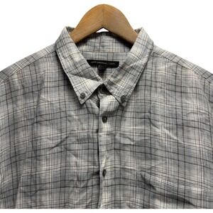 John Varvatos Star USA Mens Size XL Blue/Green Linen Plaid Button Down Shirt euc